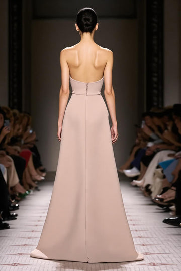 Strapless Backless A Line Champagne Evening Dress with Slit